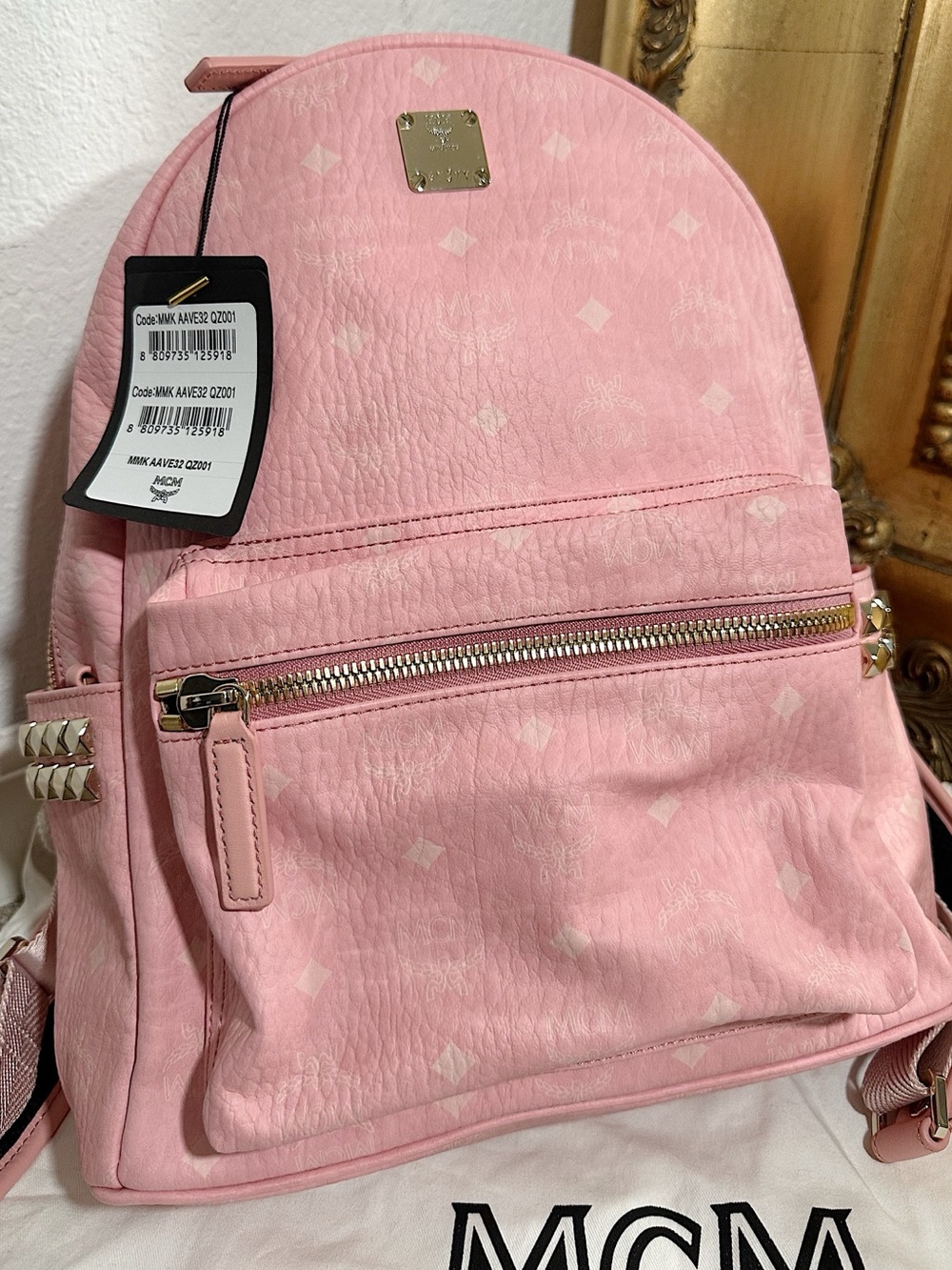 New With Tags/Dust Bag MCM Rare Stark VI Visetos Large Backpack in Blossom Pink